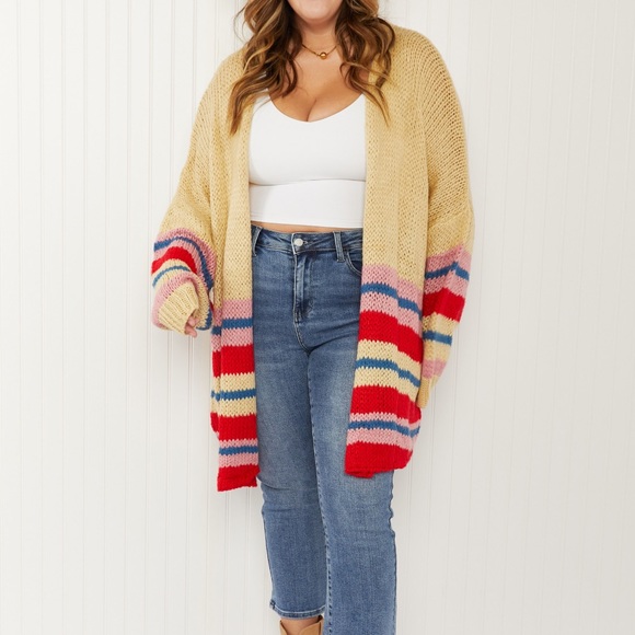 Davi & Dani Striped cardigan”Loveliest Smile” knit cardigan cozy sweater NEW - Picture 6 of 8